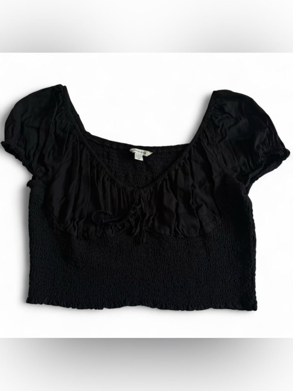 Black Smocked Puff-Sleeve